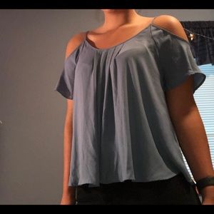 Blue open-shoulder tank top